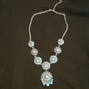 Turquoise & Silver Flower Pendant Necklace